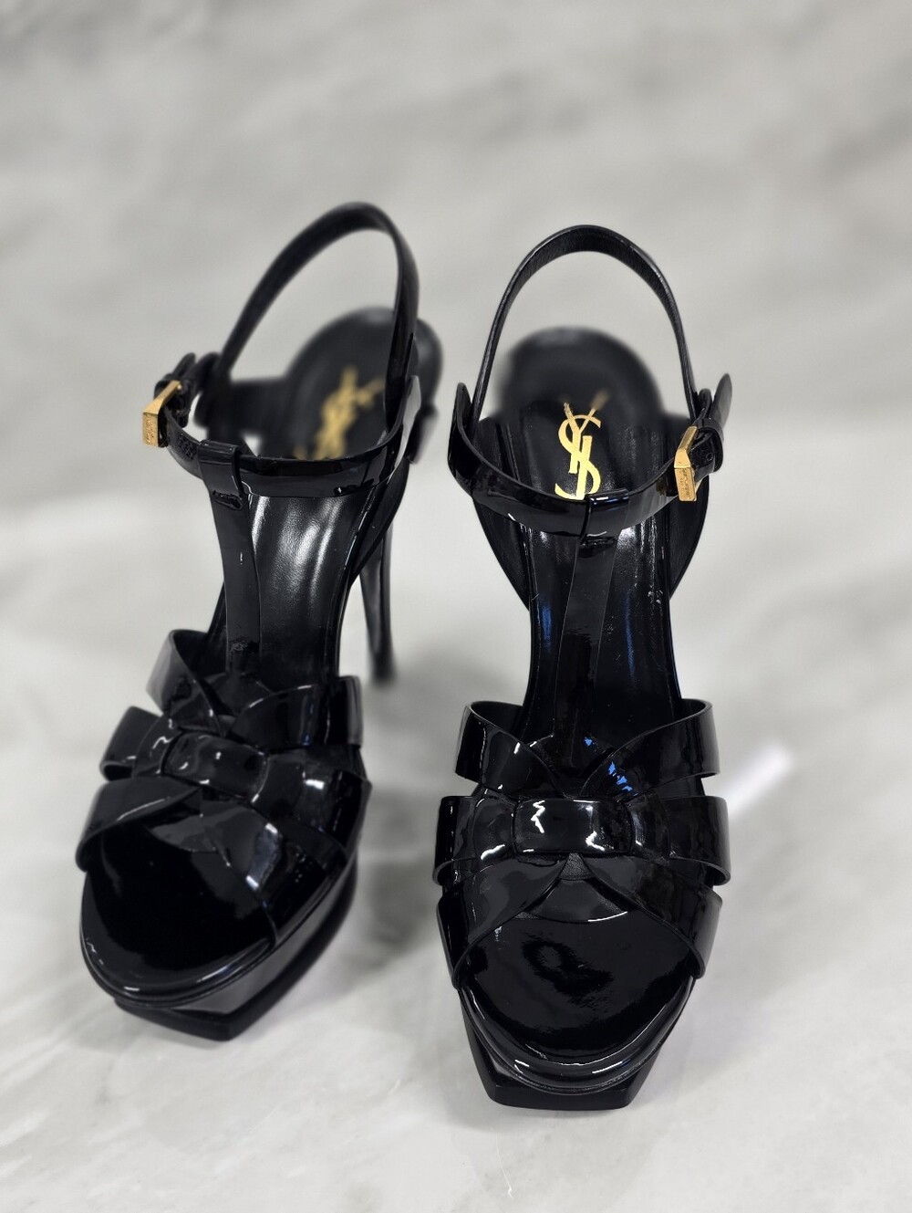 Yves Saint Laurent Black Patent Leather Platform Sandals